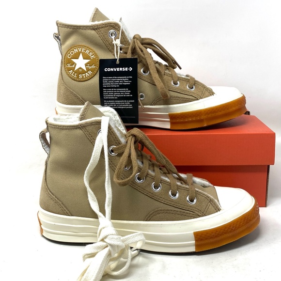 Converse Chuck 70 Sneakers High Casual Women Faux Fur Canvas Suede Khaki A04410C - Picture 9 of 11